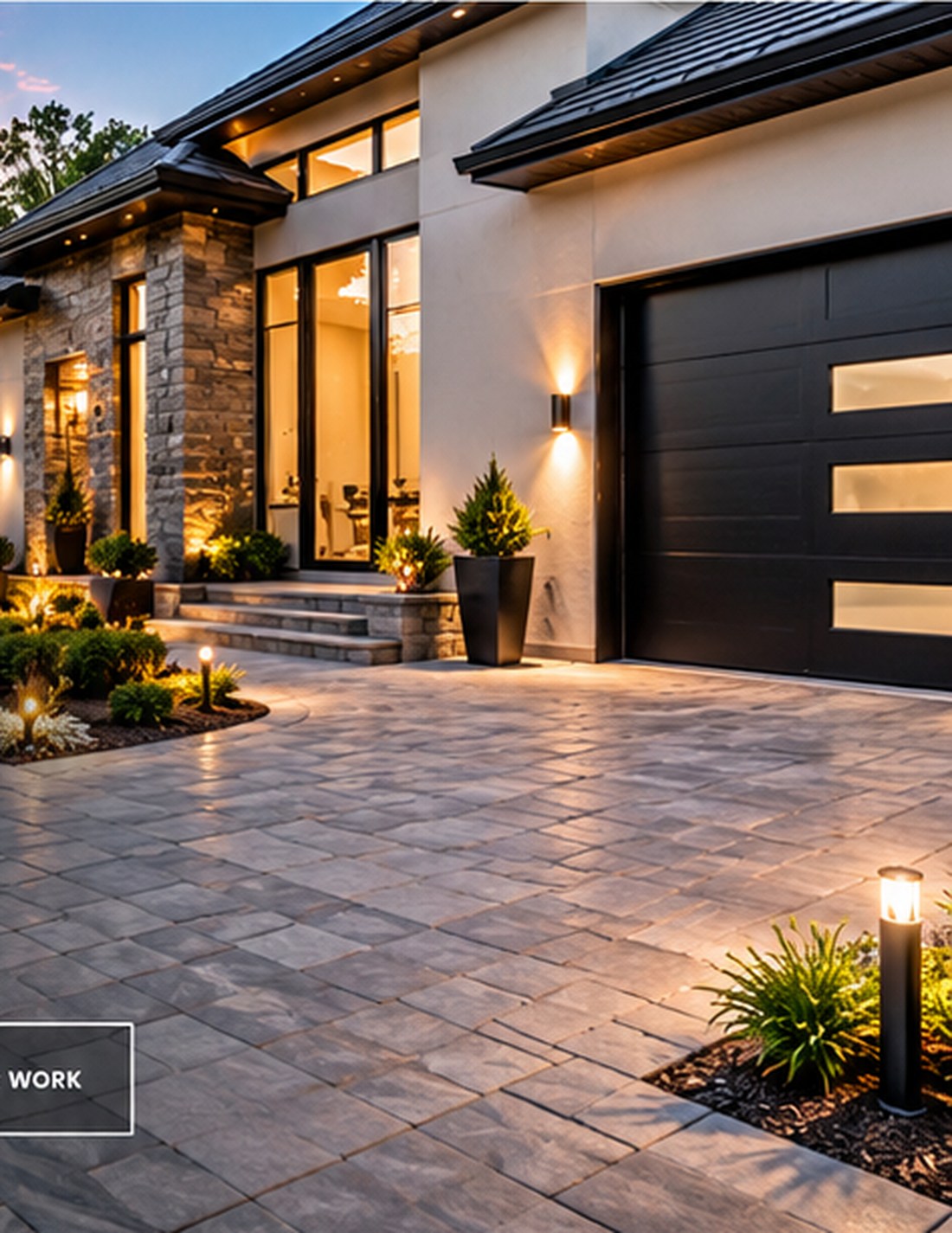 Modern driveway and house in daylight